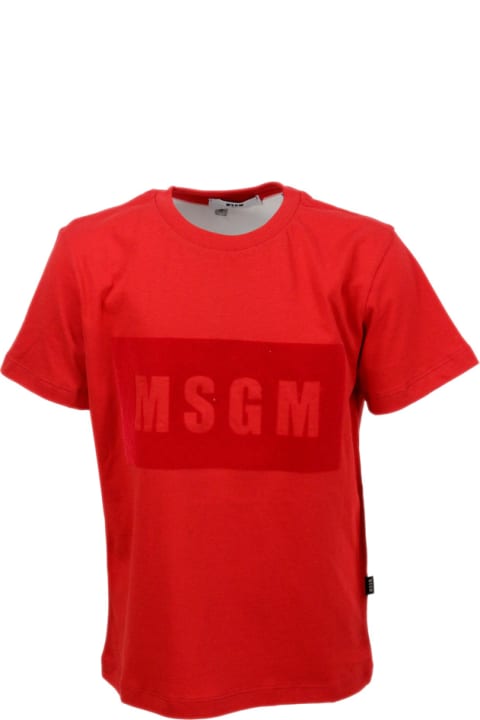 MSGM T-Shirts & Polo Shirts for Women MSGM Short-sleeved Crew Neck T-shirt In Cotton With Raised Lettering With Flocking