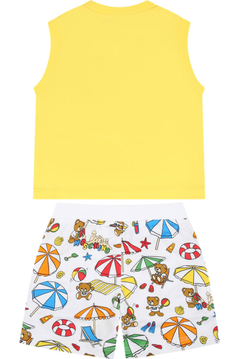 Bottoms for Baby Girls Moschino Yellow Sports Suit For Baby Boy With Teddy Bear