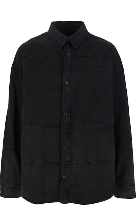 Juun.J Shirts for Women Juun.J Black Shirt With Classic Collar And Tonal Logo Lettering Embroidery On The Front In Denim Man