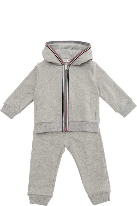 Moncler Bodysuits & Sets for Baby Boys Moncler Grey Hoodie + Pants Ensembre With Logo Patch In Cotton Baby