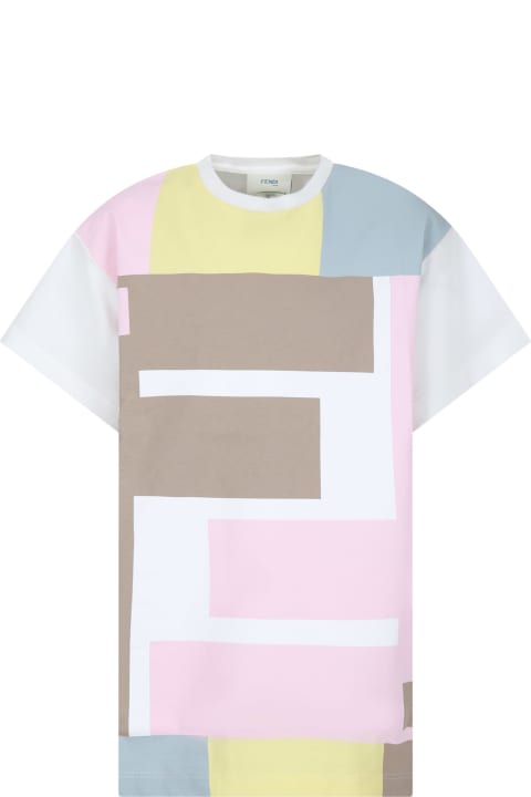 T-Shirts & Polo Shirts for Girls Fendi White Dress For Girl With Iconic Ff