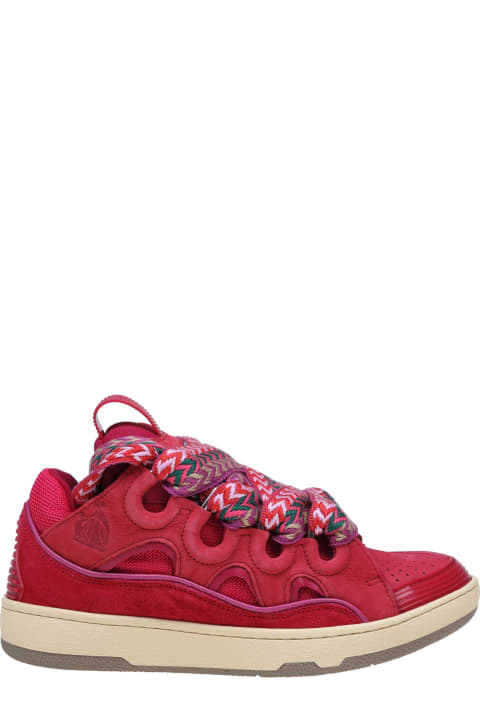Lanvin for Women Lanvin Curb Sneakers In Suede And Watermelon Color Fabric