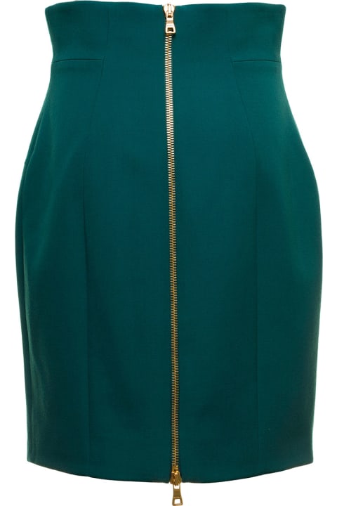 Petrol Green Wool Pencil Skirt Balmain Woman