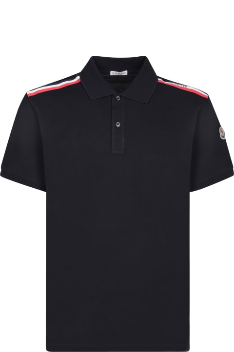 Moncler Topwear for Men Moncler Blue Polo Shirt With Tricolour On Shoulders