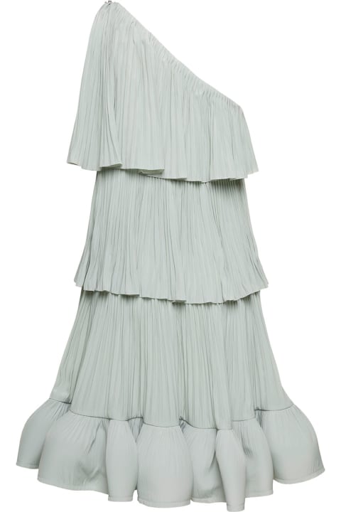 Lanvin for Women Lanvin Sage-green Pleated One-shoulder Dress In Polyester Woman