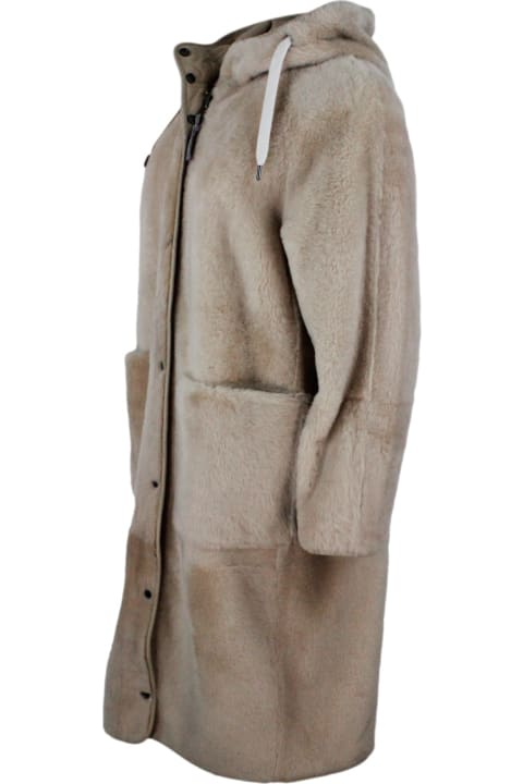 ウィメンズ Brunello Cucinelliのウェア Brunello Cucinelli Reversible Coat In Soft Shearling With Hood