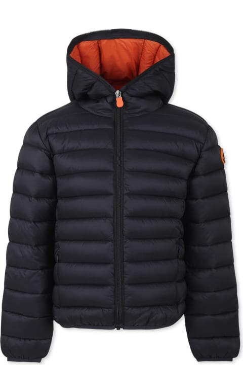 Homeware Save the Duck Black Down Jacket For Boy With Logo