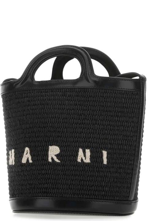ウィメンズ Marniのバッグ Marni Black Leather And Raffia Tropicalia Bucket Bag