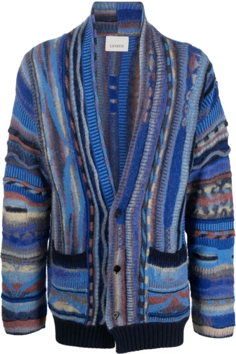 Laneus Sweaters for Men Laneus Blue Wool Blend Cardigan