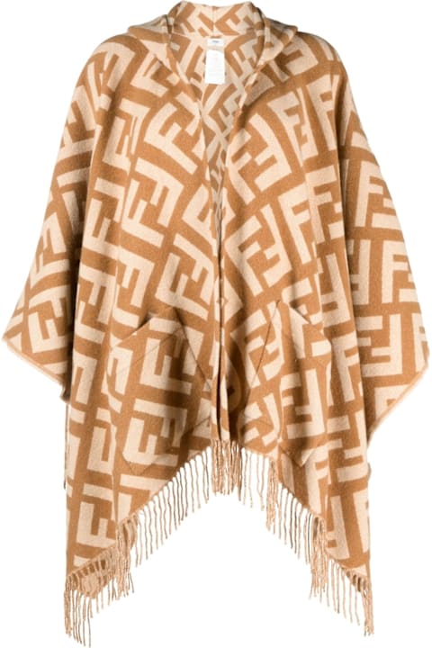 Coats & Jackets for Women Fendi Ff Jacquard Cashmere Poncho