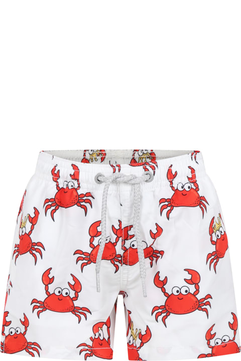 Swimwear for Boys MC2 Saint Barth White Swim Shorts For Boy With Crab Print
