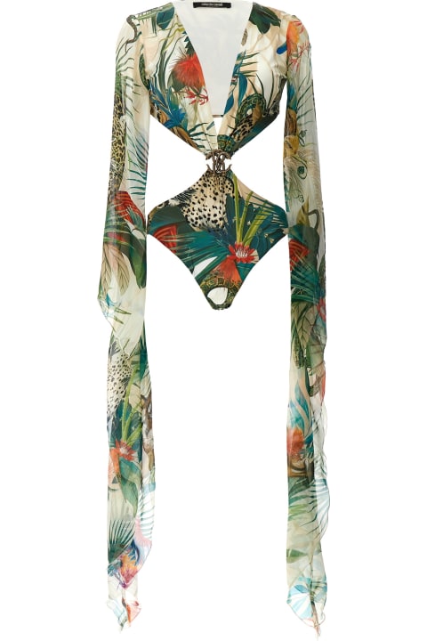 ウィメンズ Roberto Cavalliの水着 Roberto Cavalli One-piece Swimwear With Sleeves And Jungle Print