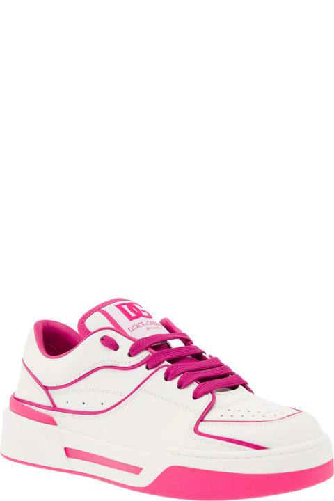 'new Roma' Fuchsia And White Sneakers With Contrasting 3d Details Woman Dolce & Gabbana