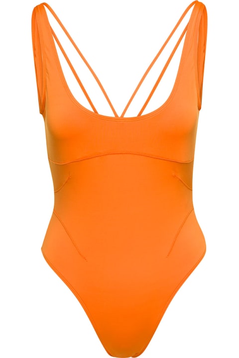 Orange Open-back Swimsuit With Logo In Recycled Polyester Woman