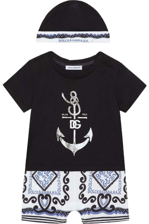 Dolce & Gabbana Accessories & Gifts for Baby Boys Dolce & Gabbana 2 Piece Gift Set Navy Print Jersey