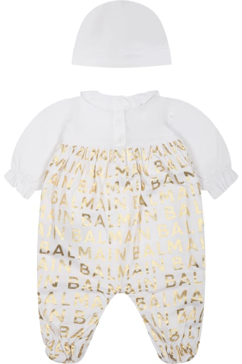 Homeware Balmain White Set For Baby Girl With Logo
