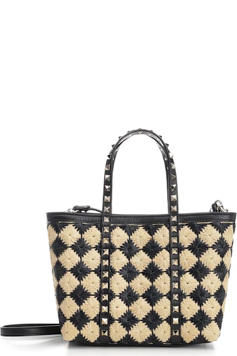 أدوات منزلية Valentino Garavani Embroidered Raffia Mini Rockstud Handbag