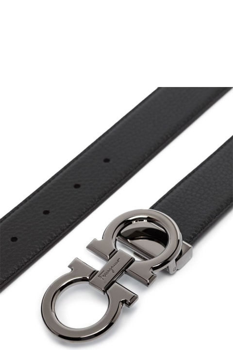 Homeware Ferragamo Black And Brown Reversible Buckle Belt With Gancini Logo In Leather Man