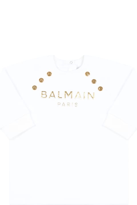 Fashion for Baby Boys Balmain White Dress For Baby Girl With Golden Logo