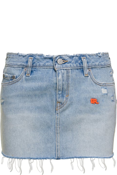 ERL Skirts for Women ERL Light Blue Mini-skirt With Logo Patch And Raw Edge In Cotton Denim Woman Erl X Levi's