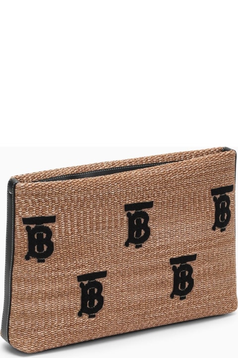 Clutches for Women Burberry Beige Raffia Envelope With Monogram