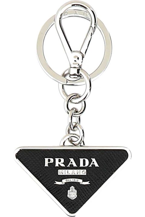 Keyrings for Men Prada Two-tone Leather And Metal Keychain