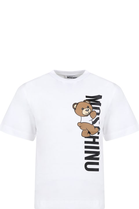 Moschino for Kids Moschino White T-shirt For Kids With Teddy Bear And Logo