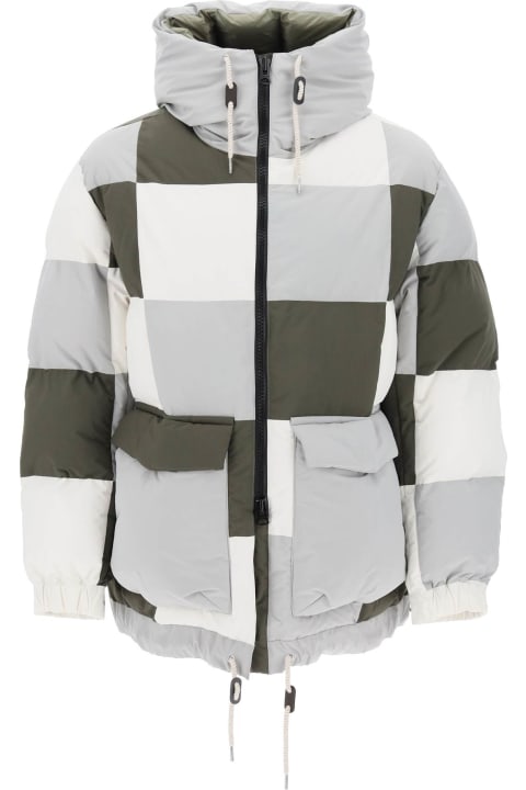 Fashion for Men Sacai Hooded Puffer Jacket With Checkerboard Pattern