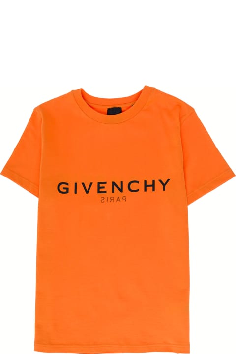 Givenchy Boy Cotton And Orange T-shirt With Logo