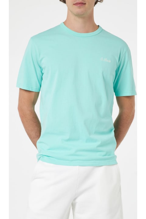 Homeware MC2 Saint Barth Man Sage Green Cotton Jersey T-shirt Dover With St. Barth Embroidery