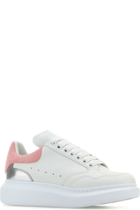 Homeware Alexander McQueen White Leather Sneakers With Pink Suede Heel