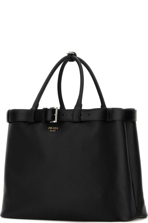 メンズ Pradaのバッグ Prada Black Leather Large Prada Buckle Handbag