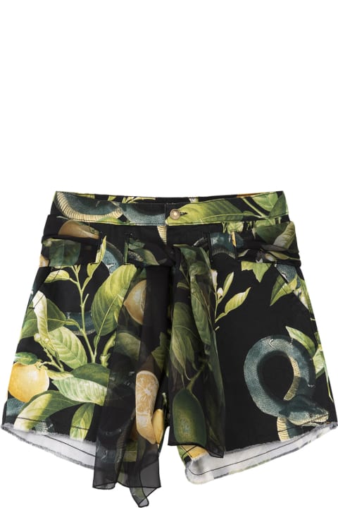 Roberto Cavalli Pants & Shorts for Women Roberto Cavalli Black Shorts With Lemons Print