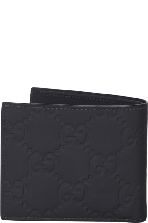 Gifts For Him for Men Gucci Gg Rubberized Black Bi-fold Wallet