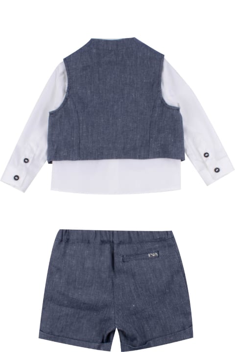 Bodysuits & Sets for Baby Boys Emporio Armani Linen Blend Vest, Shirt And Bermuda