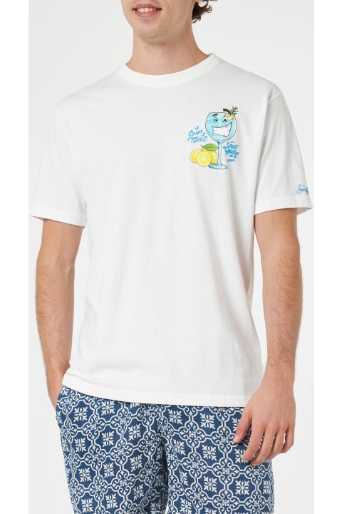 Homeware MC2 Saint Barth Man Cotton T-shirt With Cryptopuppets Gin Tonic Front And Back Placed Print | Cryptopuppets Special Edition