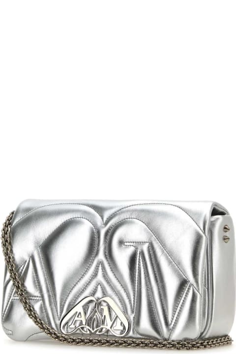 Alexander McQueen Shoulder Bags for Women Alexander McQueen Silver Leather Small Seal Shoulder Bag