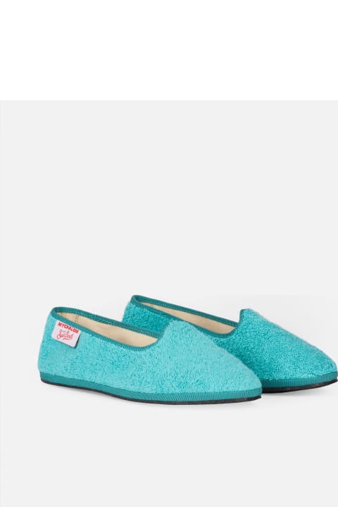 أدوات منزلية MC2 Saint Barth Woman Aquamarine Terry Slipper Loafers | My Chalom Special Edition