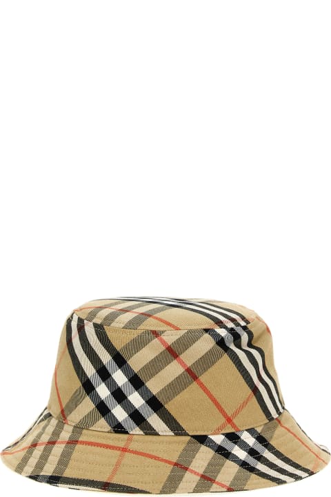 Hats for Men Burberry Logo Embroidery Check Bucket Hat