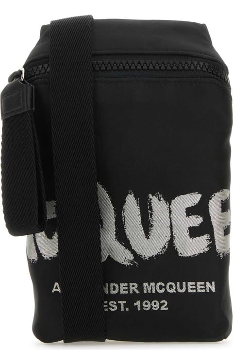 メンズ ショルダーバッグ Alexander McQueen Black Fabric Mcqueen Graffiti Crossbody Bag