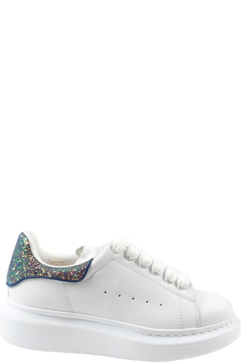 White Sneakers For Girl With Glitter And Logo