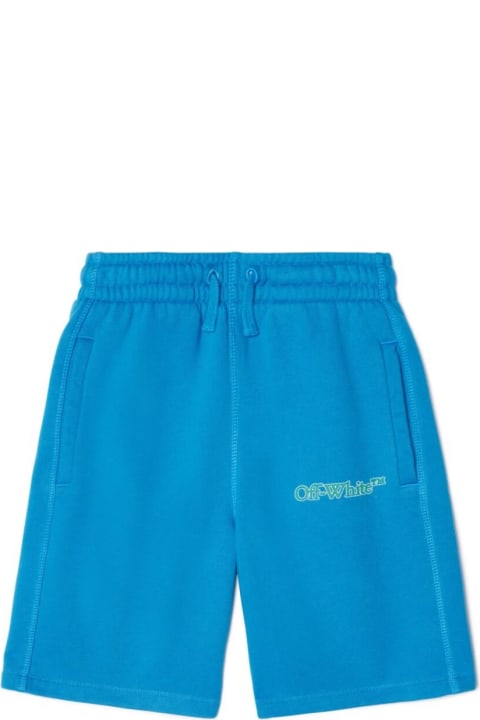 Off-White for Kids Off-White Light Blue Shorts With Logo In Cotton Boy