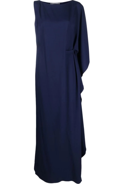 Alberta Ferretti Dresses for Women Alberta Ferretti Navy Blue One-shoulder Draped Maxi Dress