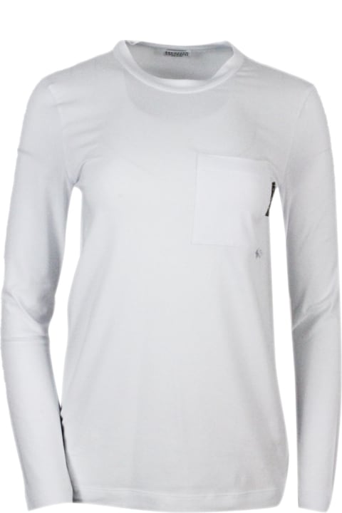 Brunello Cucinelli Topwear for Women Brunello Cucinelli Long-sleeved Round-neck Stretch Cotton Jersey T-shirt