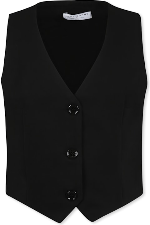 アウターその他 PHILOSOPHY DI LORENZO SERAFINI Woman Waistcoat Black Philosophy di Lorenzo Serafini Kids Black Waistcoat For Girl
