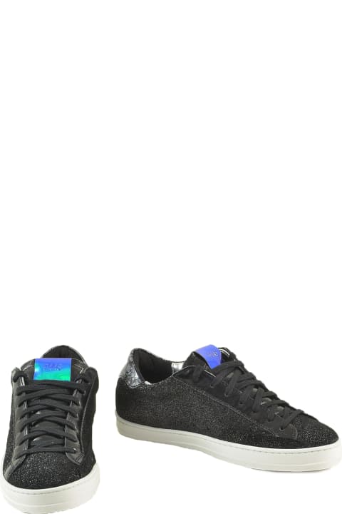 Black Glittering Textured Fabric And Leather Women's Sneakers