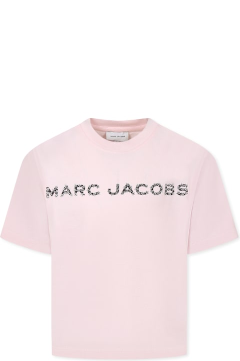 Little Marc Jacobs Topwear for Girls Little Marc Jacobs Pink T-shirt For Girl With Logo And Flowers
