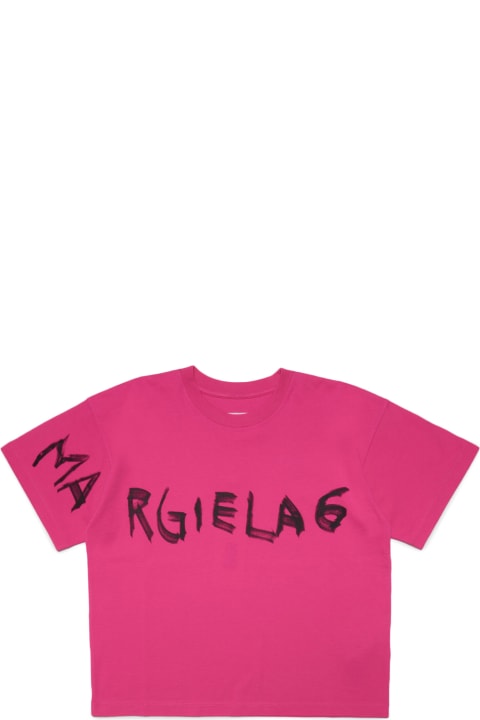 Mm6t47u T-shirt Maison Margiela Pink T-shirt In Jersey With Hand-painted Logo Effect