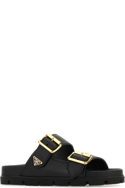 Sandals for Women Prada Black Leather Slippers