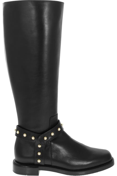 Boots for Women Stuart Weitzman Pearl Moto - Leather Boot With Pearls